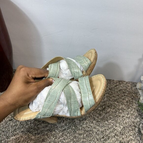 Born Emden Stacked Heel Sandals Women's Size 40.5 US 9 Strappy Sea Green - Picture 3 of 10